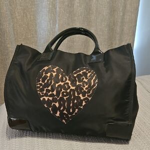 Tory Burch Black Tote with Leopard-Print Heart